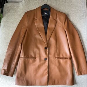 Zara Camel Faux Leather Blazer